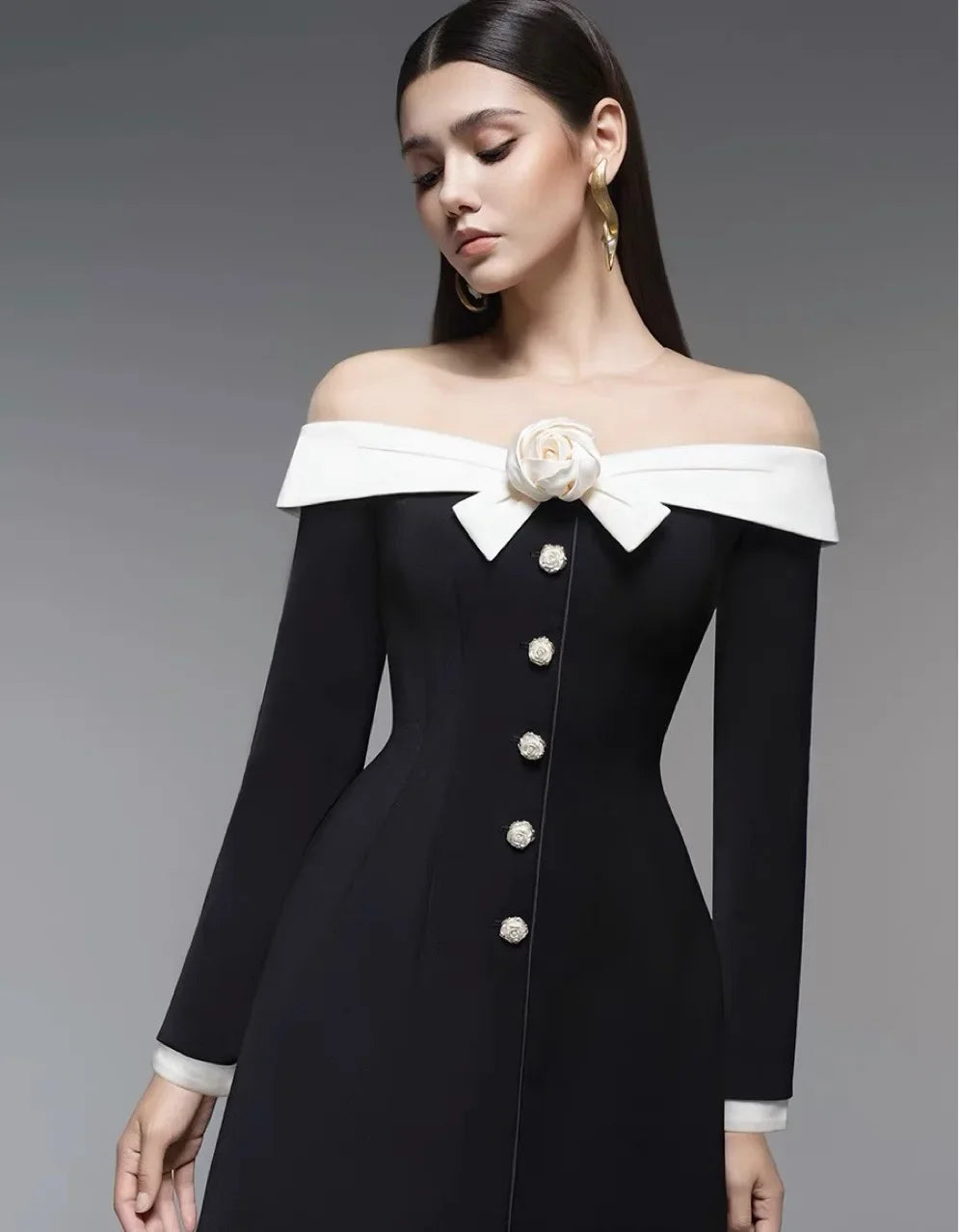 Preorder Hepburn Style Spliced Mini Black Dress French Noble One Shoulder Suit Dress A- Line Skirt Women Polyester Fiber Full Sl
