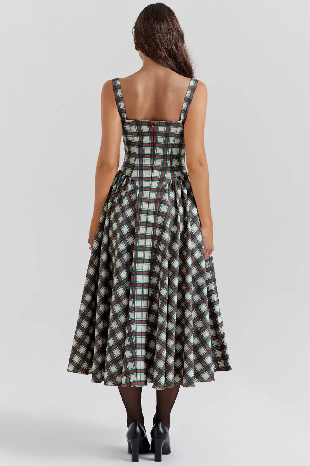 Women's French Style Long Dress with Solid/Floral/Checkered Multi Color Options Knee-Length Dress 2025 New Arrival