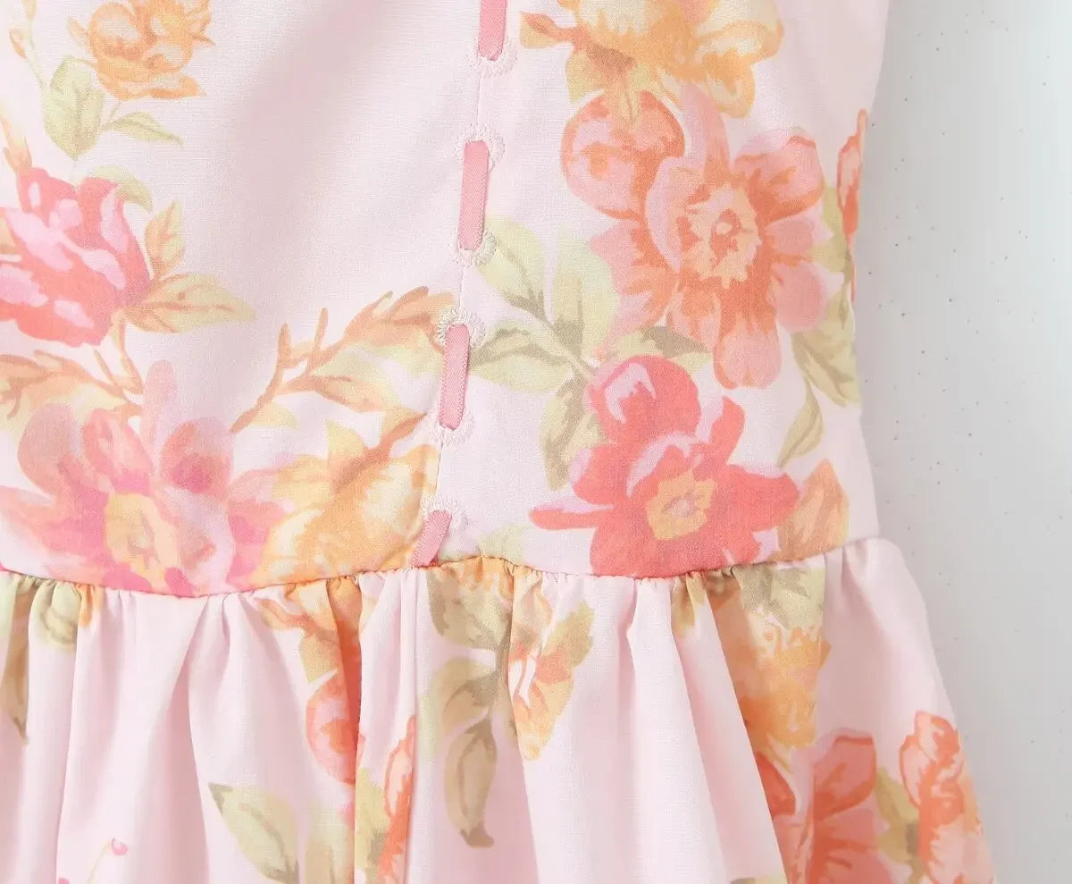 SAW Independent Station Pure Desire Square Collar Dress with Pocket Pink Print Ribbon Corduroy Sleeveless Women's Dress