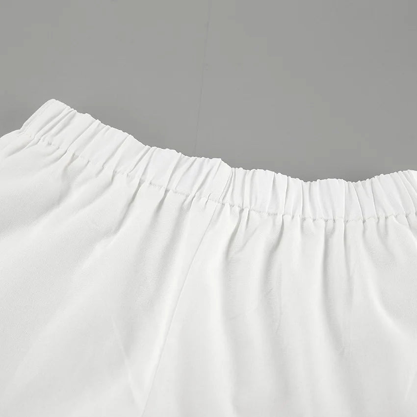 Tuularose White V-neck Shorts Set 2025 Summer Patchwork Lacing Cotton Linen Loose Women Two Piece Casual Solid Long Sleeve Suit