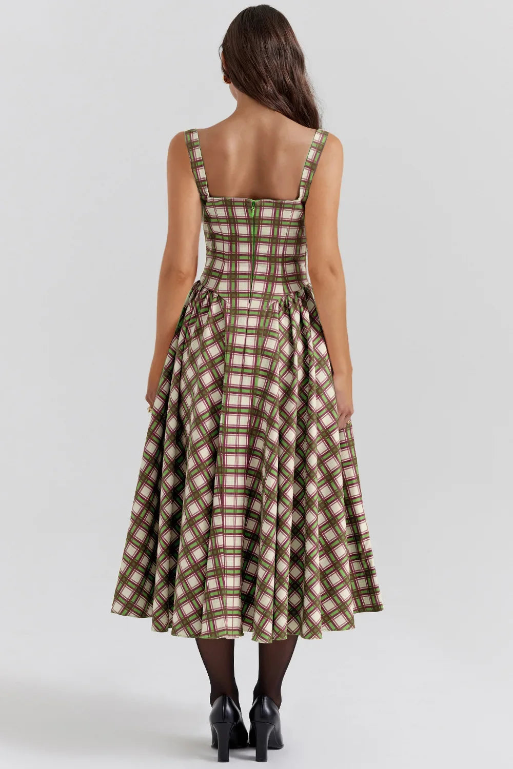 Women's French Style Long Dress with Solid/Floral/Checkered Multi Color Options Knee-Length Dress 2025 New Arrival