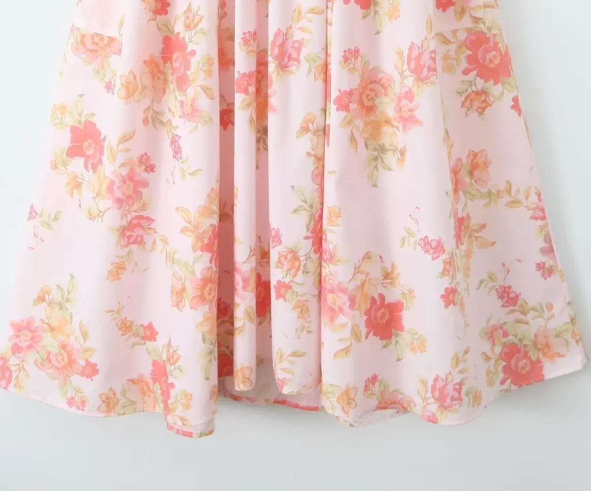 SAW Independent Station Pure Desire Square Collar Dress with Pocket Pink Print Ribbon Corduroy Sleeveless Women's Dress