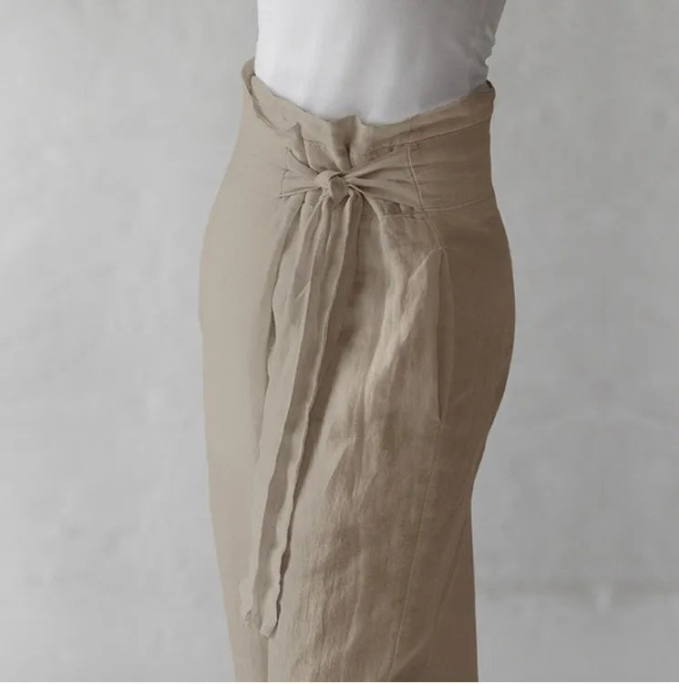 Women Solid Color Elastic Binding Foot Casual Pocket Pants Summer 2024 Elegant Lady Cotton Line High Wasit Women Pants