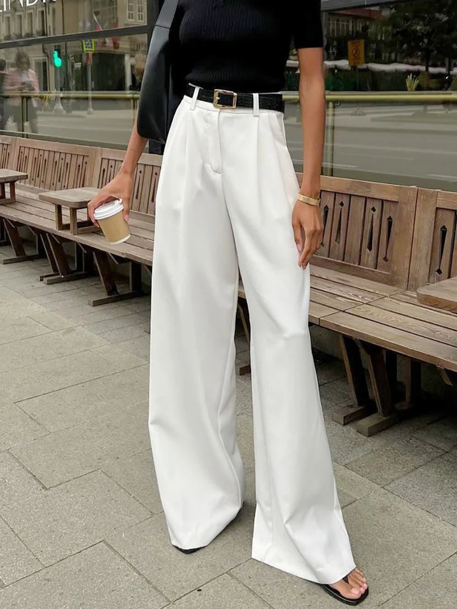 Light Luxury White Women Wide Leg Pants Spring and Autumn Temperament Versatile Commuting Leisure High Waist Straight Leg Pants