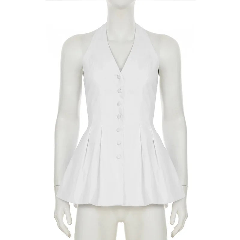 Tuularose White Sexy Top Elegant V Neck Slim Sleeveless Backless Top Casual Beach Vacation High Street Commuter Female Tops 2025