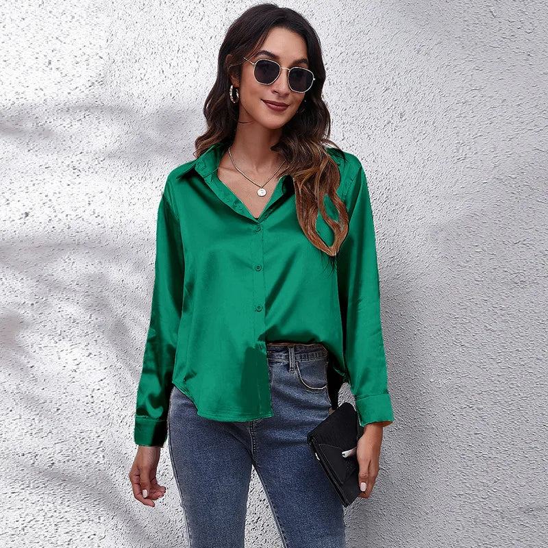 Satin Blouse Shirt Silk Tops Elegant Long Sleeve Loose Womens Blouses Camisas De Mujer Spring Autumn Streetwear Women Clothes