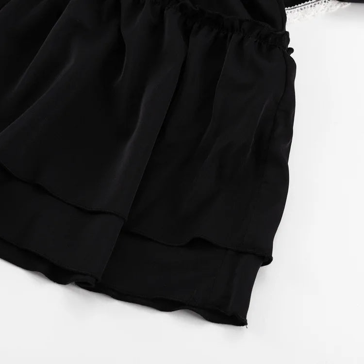 Jastie 2023 Autumn New Women's Dress Round Neck Long Bell Sleeve Ruffle Dresses Women's Temperament Design Short Black Dress