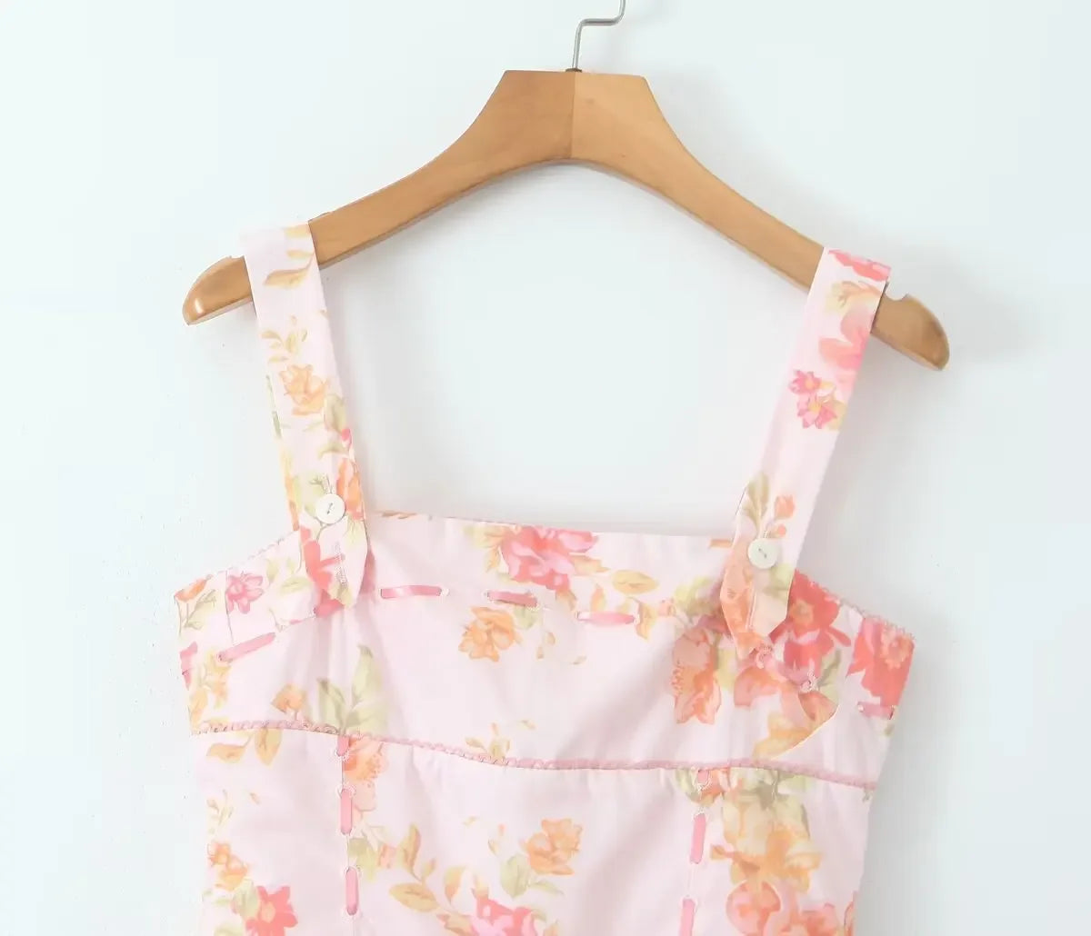 SAW Independent Station Pure Desire Square Collar Dress with Pocket Pink Print Ribbon Corduroy Sleeveless Women's Dress