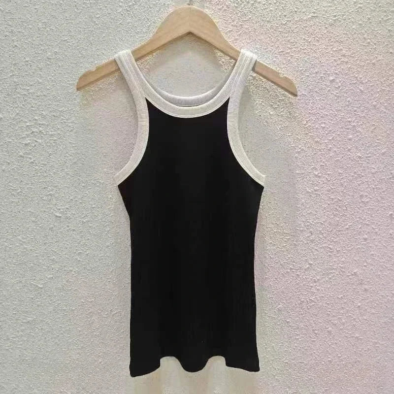 (High Quality)2025 Women Tops Racer Vest Women Solid Color All-match Elastic Cotton Espera Base Vest LUXURY Nordic Style Casual