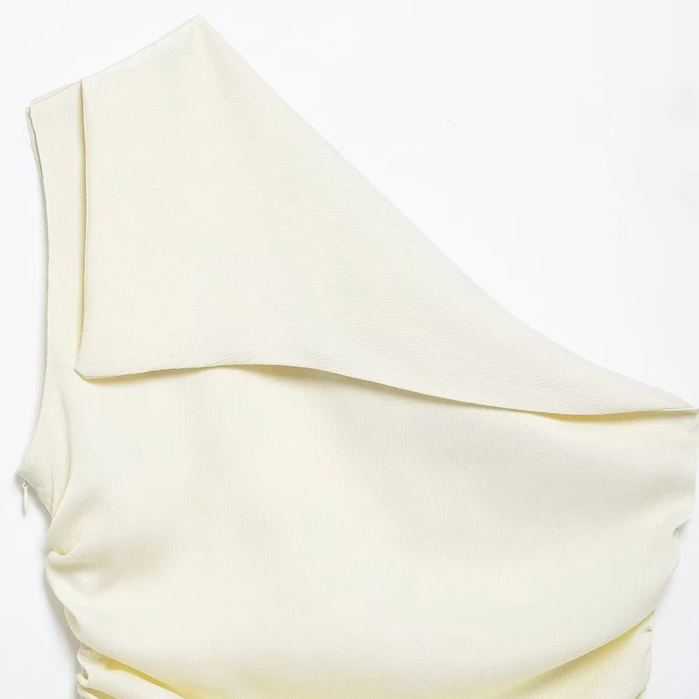 TRZA Women's Asymmetric Draped Blouse One Shoulder Side Zipper Chic Fashion Top Female Shirt