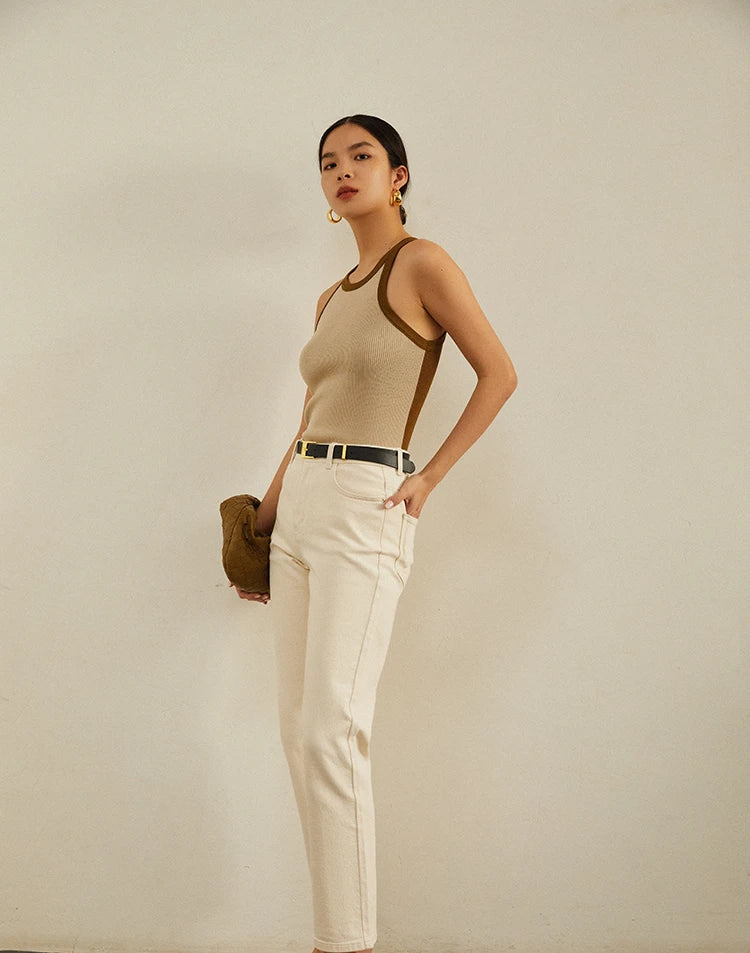 New In Tank Top for Women Collision Color Camisole Undershirt Retro French Wear Suit Inside Slim Short Tops Casual Tank Tees