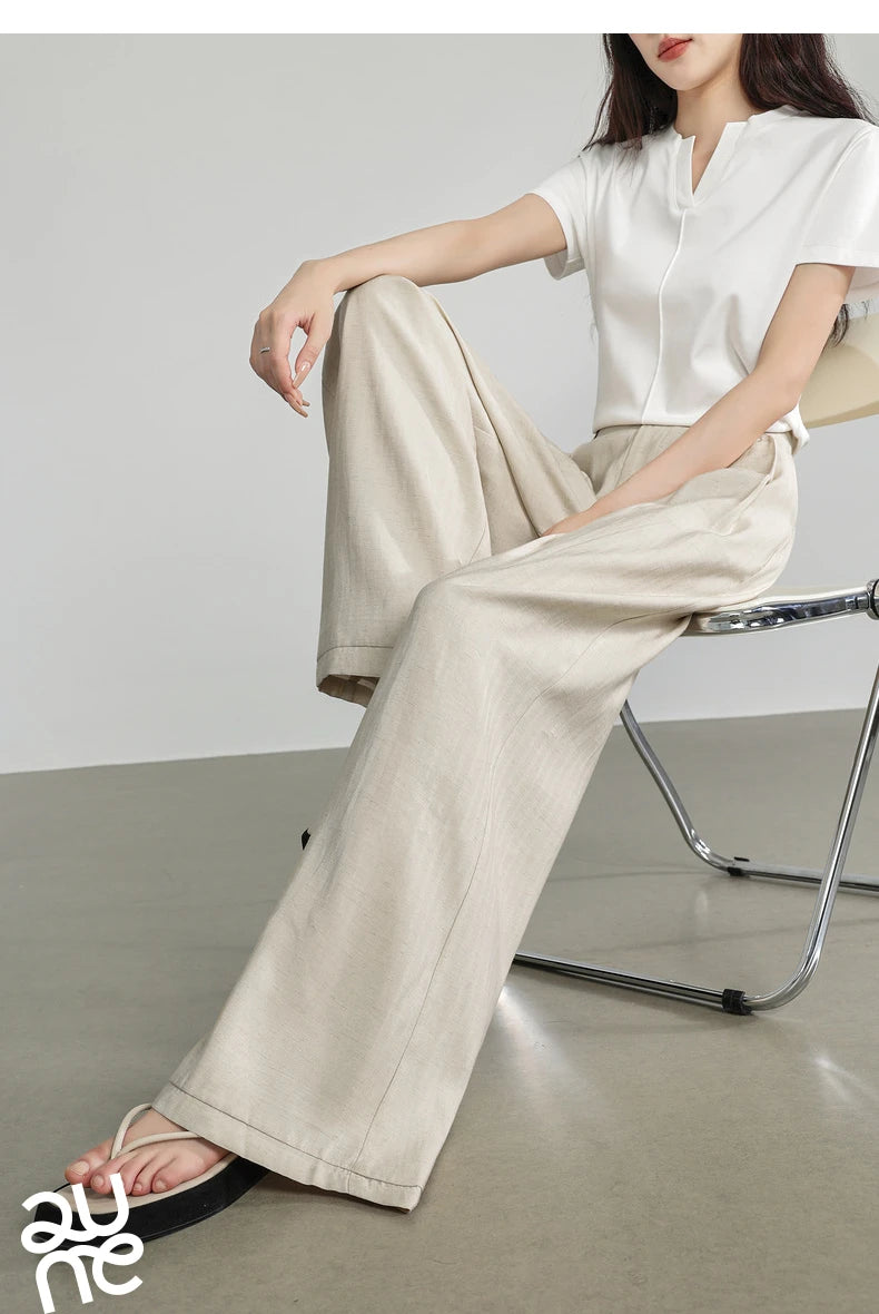 TOYOUTH Women Casual Pants 2024 Summer New Wide Leg Lightweight Linen Japanese Lazy Mountain Yamamoto Pants