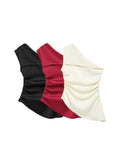 TRZA Women's Asymmetric Draped Blouse One Shoulder Side Zipper Chic Fashion Top Female Shirt