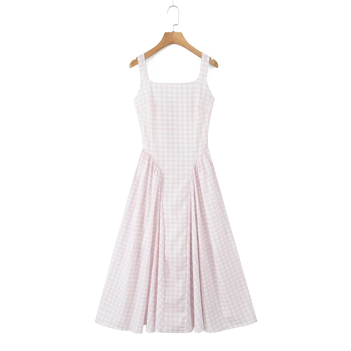 Sexy Sleeveless Elegant Plaid Dress Women Lace Up Back A-line Midi Summer Dresses Party Robe