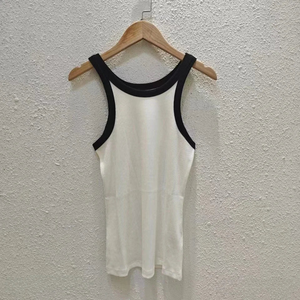 (High Quality)2025 Women Tops Racer Vest Women Solid Color All-match Elastic Cotton Espera Base Vest LUXURY Nordic Style Casual