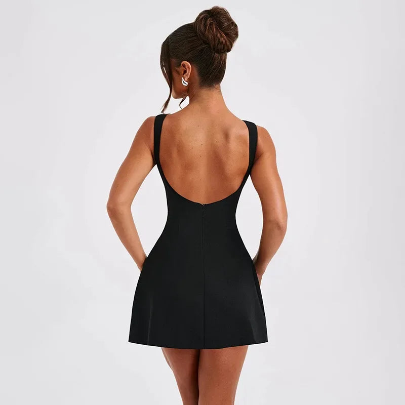 Trendix Slim Sleeveless Tank Dress Female 2024 Autumn Trendy High Waist Backless Mini Dresses Street Casual Vacation Party Dress