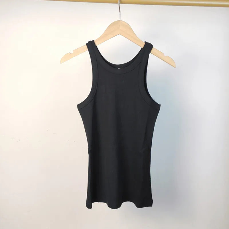 (High Quality)2025 Women Tops Racer Vest Women Solid Color All-match Elastic Cotton Espera Base Vest LUXURY Nordic Style Casual