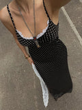 Talenza Black Lace Long Dress Women Fashion Polka Dot Printed Sleeveless Halter Dress Summer Sexy High Waist Party Evening Dress