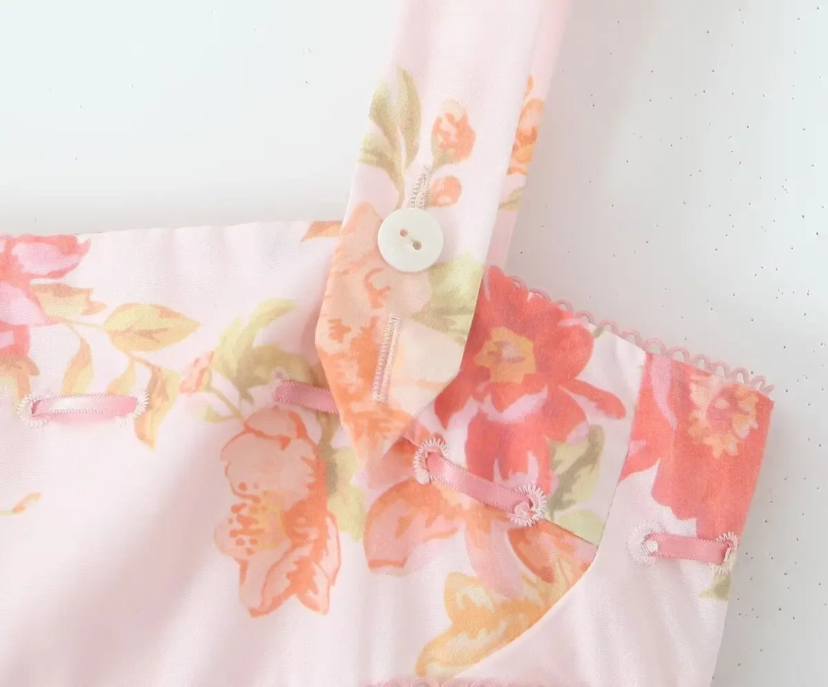 SAW Independent Station Pure Desire Square Collar Dress with Pocket Pink Print Ribbon Corduroy Sleeveless Women's Dress