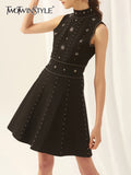 TWOTWINSTYLE Patchwork Embroidered Flares Dresses For Women Round Neck Sleeveless High Waist Mini Summer Dress Female Fashion