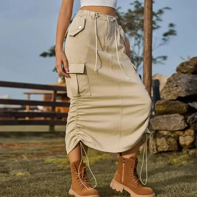 Leisure elastic waist work dress, fashionable women's mid length skirt