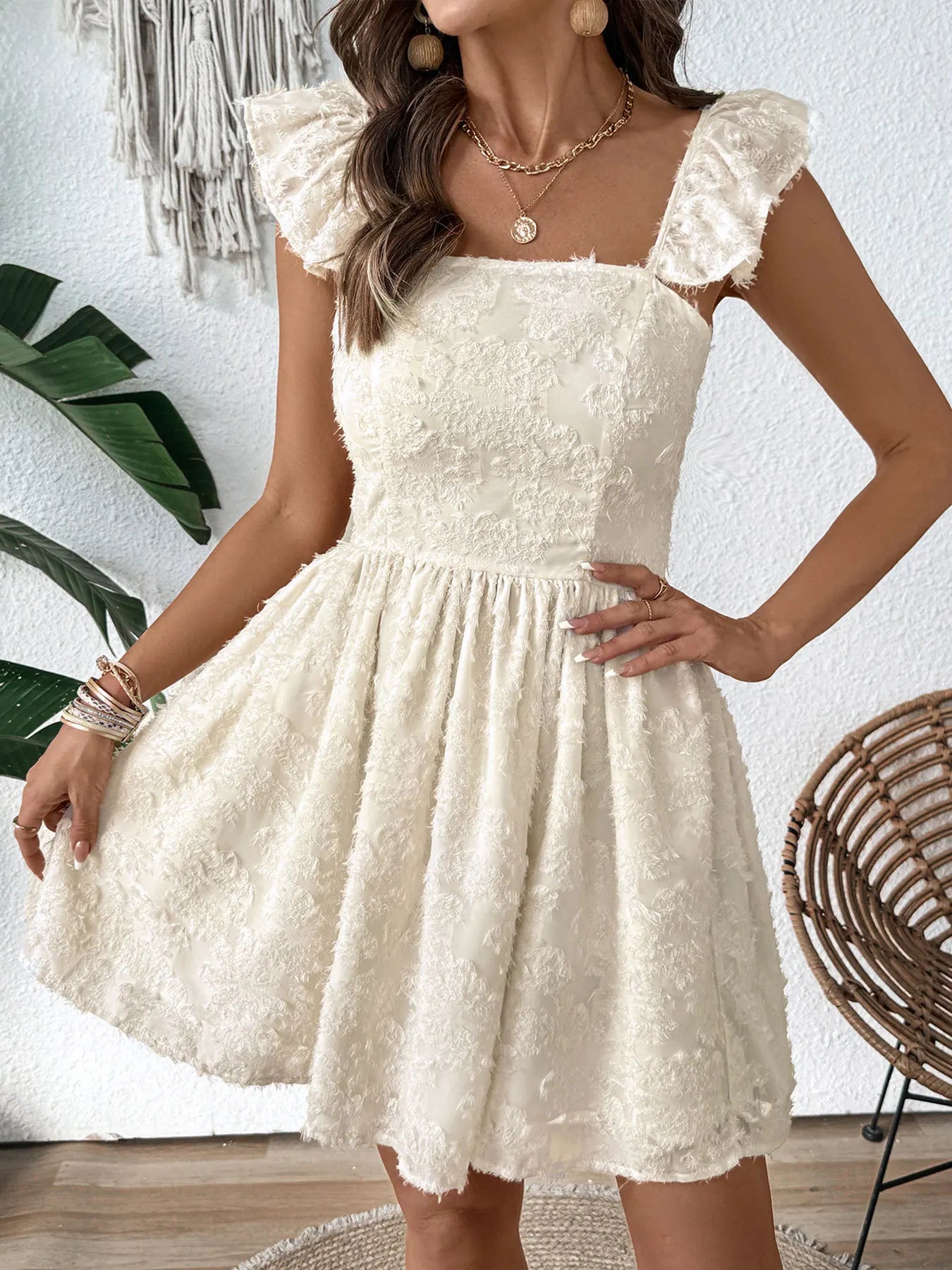 Elegant Women Summer Lace Floral Patchwork Corset Mini Dress Sleeveless Square Neck Tie-up Short Tank A-line Flowy Party Dress