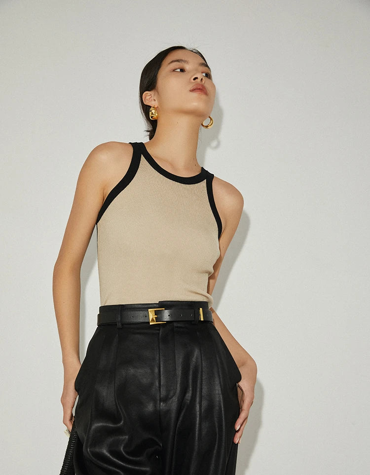 New In Tank Top for Women Collision Color Camisole Undershirt Retro French Wear Suit Inside Slim Short Tops Casual Tank Tees