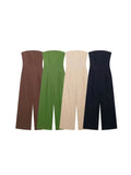 TRZA-Strapless Linen Jumpsuits for Women, Straight Neck, Back Zipper, Female Playsuits, Chic Fashion