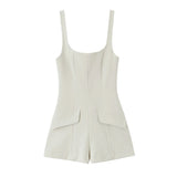 Women's new chic fashion flip decoration casual versatile suspender jumpsuit retro sleeveless backless women's short jumpsuit
