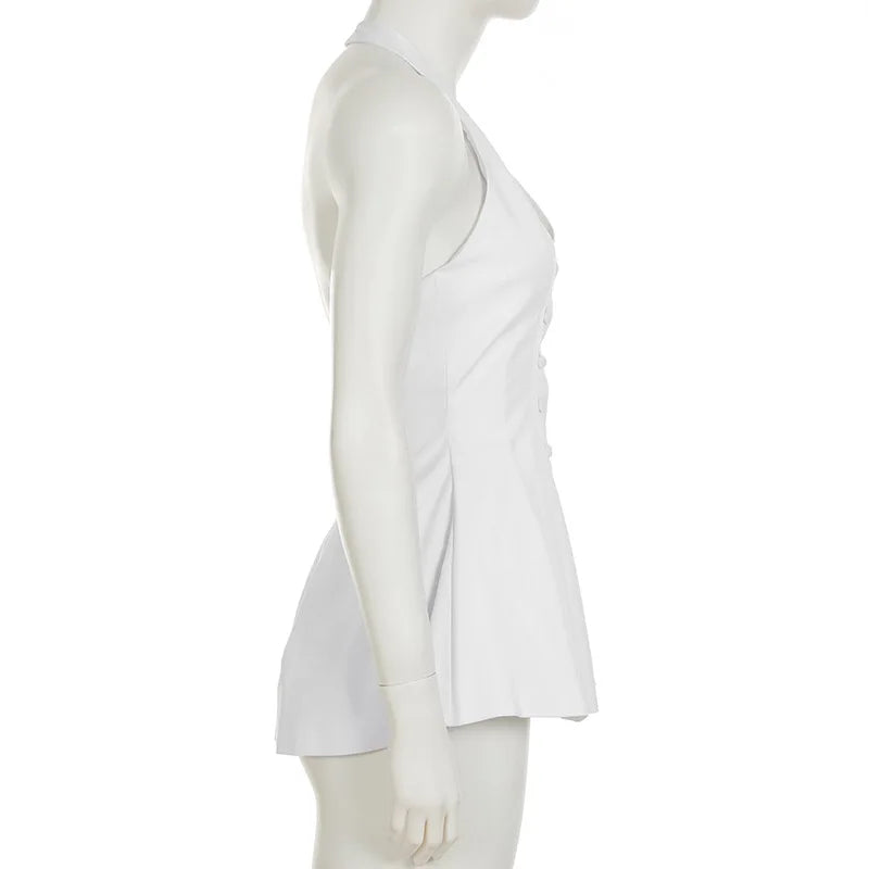 Tuularose White Sexy Top Elegant V Neck Slim Sleeveless Backless Top Casual Beach Vacation High Street Commuter Female Tops 2025