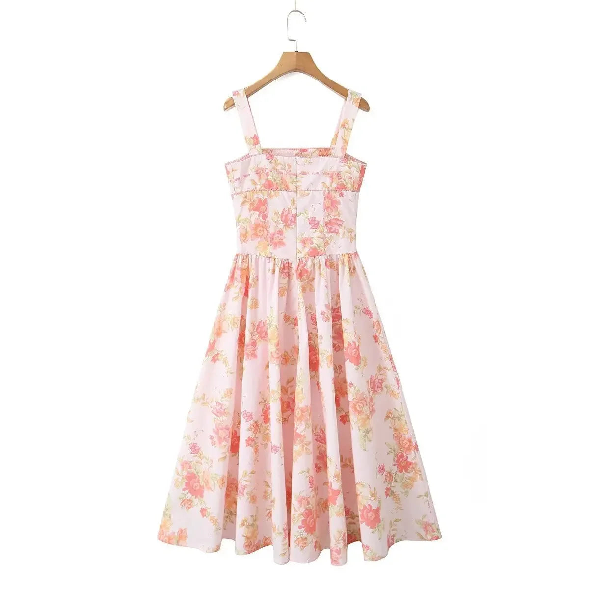 SAW Independent Station Pure Desire Square Collar Dress with Pocket Pink Print Ribbon Corduroy Sleeveless Women's Dress