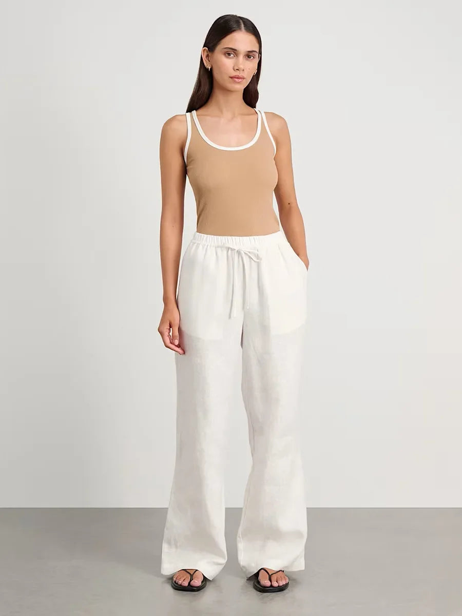 Wolfeel Cotton Linen Vest Wide Leg Long Pants Set Women's Pants Sleeveless Top Casual Suit 2025 Spring Summer New Pant Sets