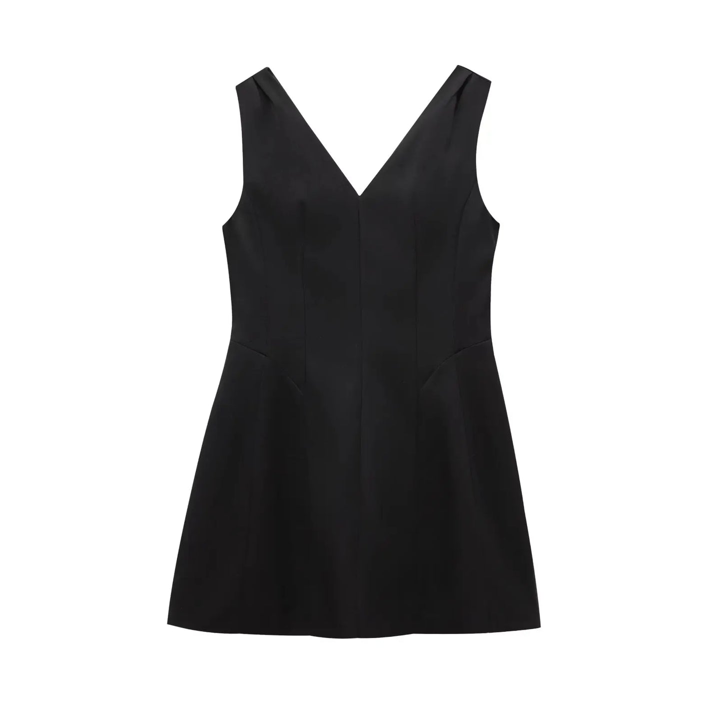 TRAFZA Summer Women V-Neck Sleeveless Backless Decorate Zipper Mini Dress Fashion Woman Sexy Dresses Street Style Party Dress