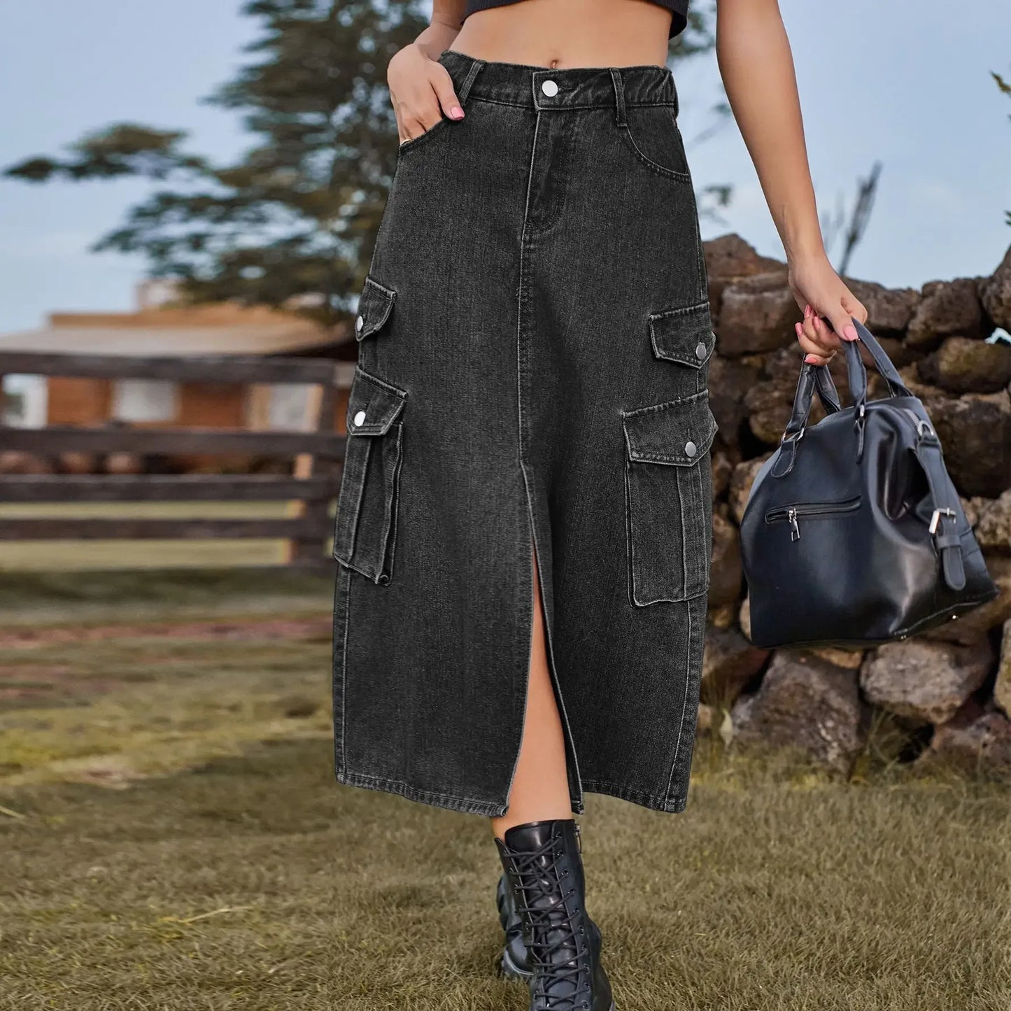 American Style Elastic Waist Denim Workwear Casual Long Dress Skirt New Arrival Women's Clothing European And American Crossbody