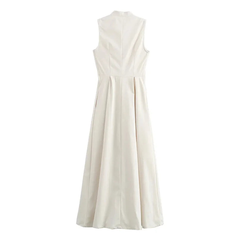 TRAF Zipper Long Dress Woman Pleated Sleeveless Bodycon Dress Summer Elegant Party Dresses For Women 2024 New Midi Dresses