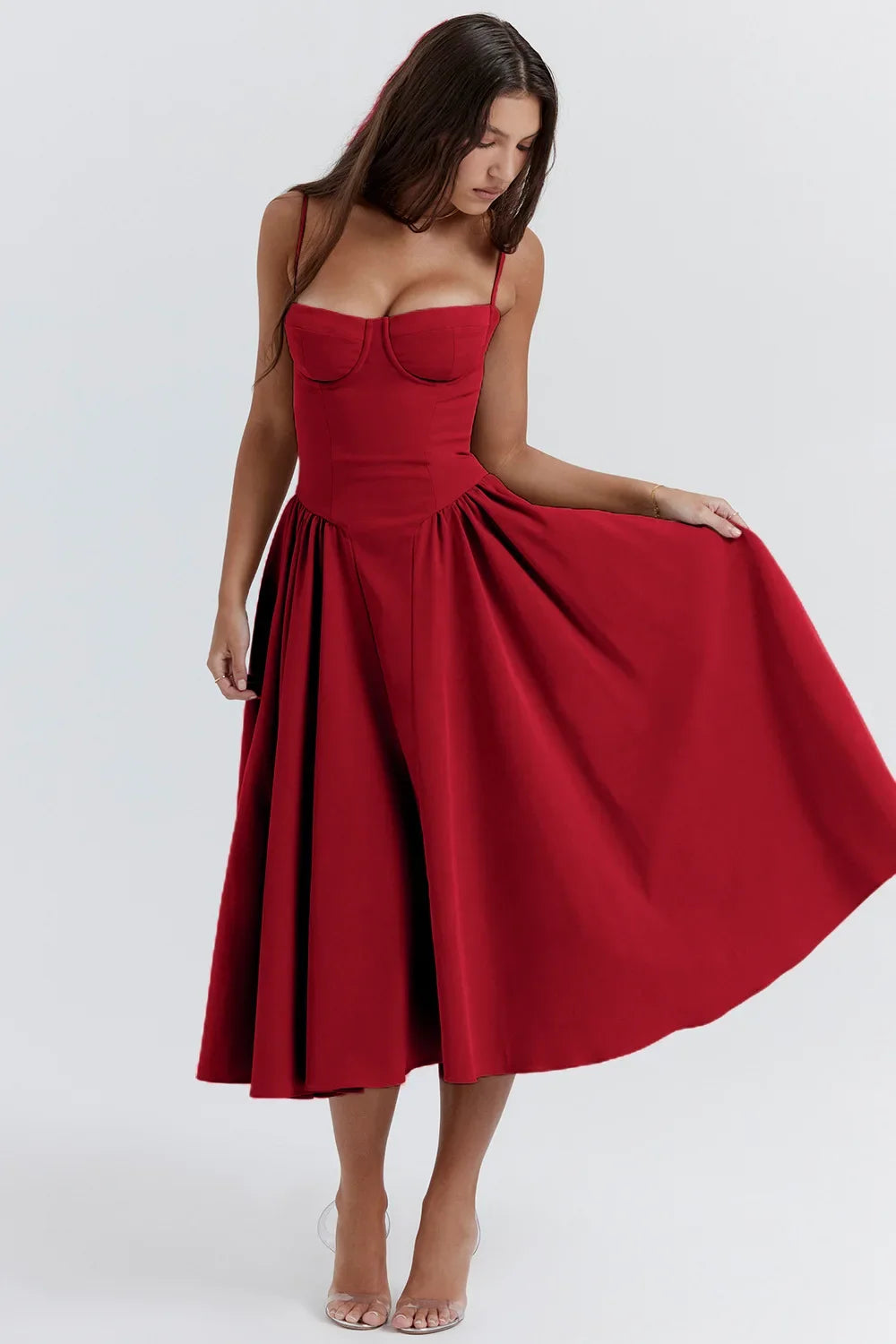 Women's French Style Long Dress with Solid/Floral/Checkered Multi Color Options Knee-Length Dress 2025 New Arrival