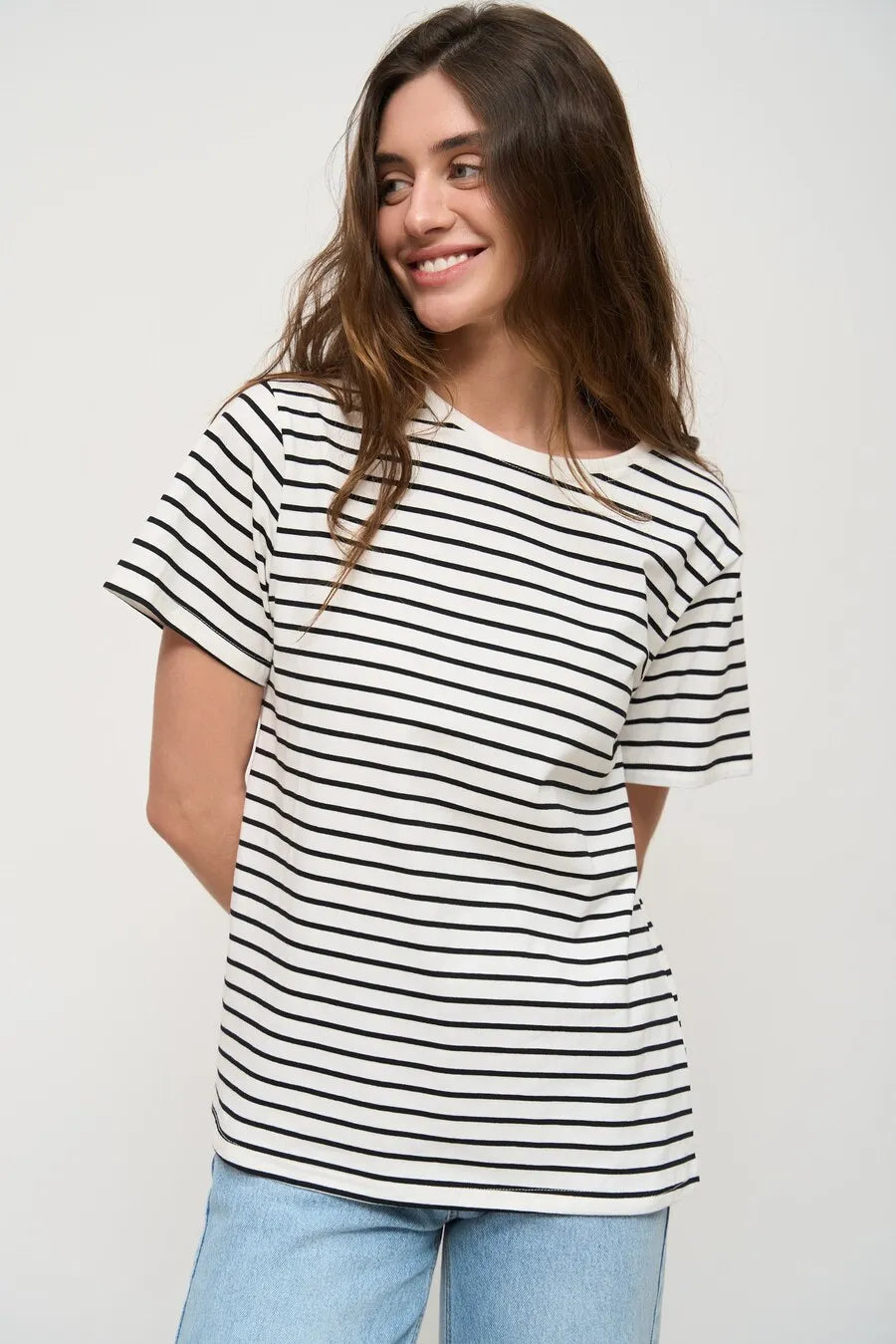 Wolfeel Summer Short Sleeve Striped T-Shirts Women Knitted Basic Casual Tops Female Cozy Loose Cotton Tees