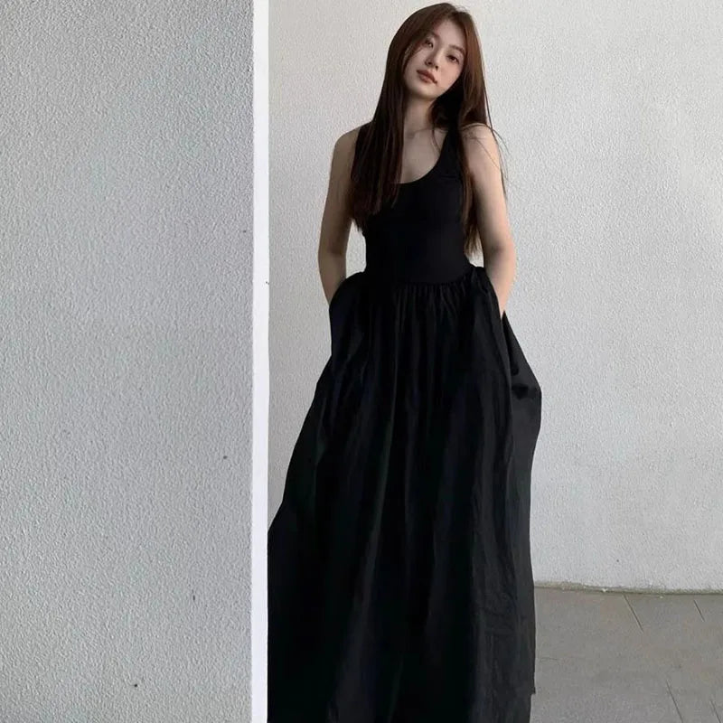 Black Strapless Long Dress Women Fashion Slim Sleeveless O-Neck High Waist Dresses Female 2025 Spring Summer new Party Vestidos
