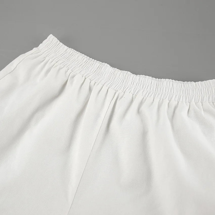 TARUXY Fashion White Cotton Linen Hollow Out Lace Up Top And Short Pants Suit Women's Loose Top Casual Splice Sets Lady Summer