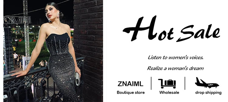 Znaiml Black Off Shoulder Sleeveless Luxury Rhinestones Bodycon Back Split Dresses Womens Clothing Slim Birthday Evening Vestido