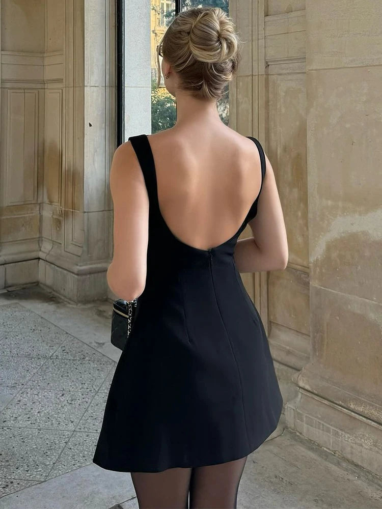 Trendix Slim Sleeveless Tank Dress Female 2024 Autumn Trendy High Waist Backless Mini Dresses Street Casual Vacation Party Dress
