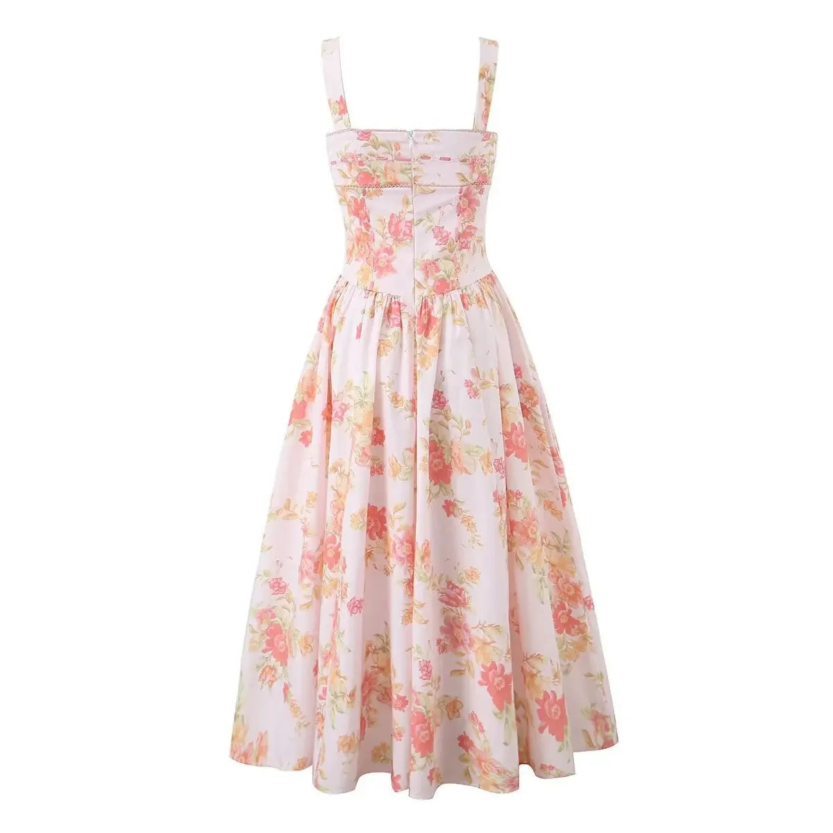 SAW Independent Station Pure Desire Square Collar Dress with Pocket Pink Print Ribbon Corduroy Sleeveless Women's Dress