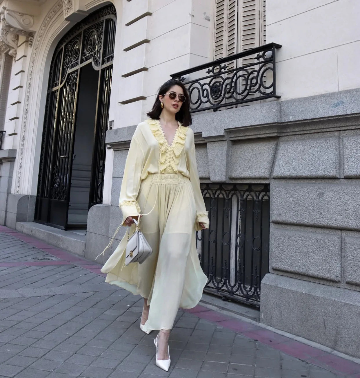 Talenza Casual Chiffon Shirt Women Fashion Pleated Lace-up Solid Lace Top Summer Vacation Loose Vintage Elegant Female Blouses