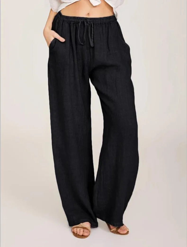 Summer and Autumn New Casual Women's Wear in Europe, America, and Europe Large Loose Cotton Hemp Casual Pants 2025