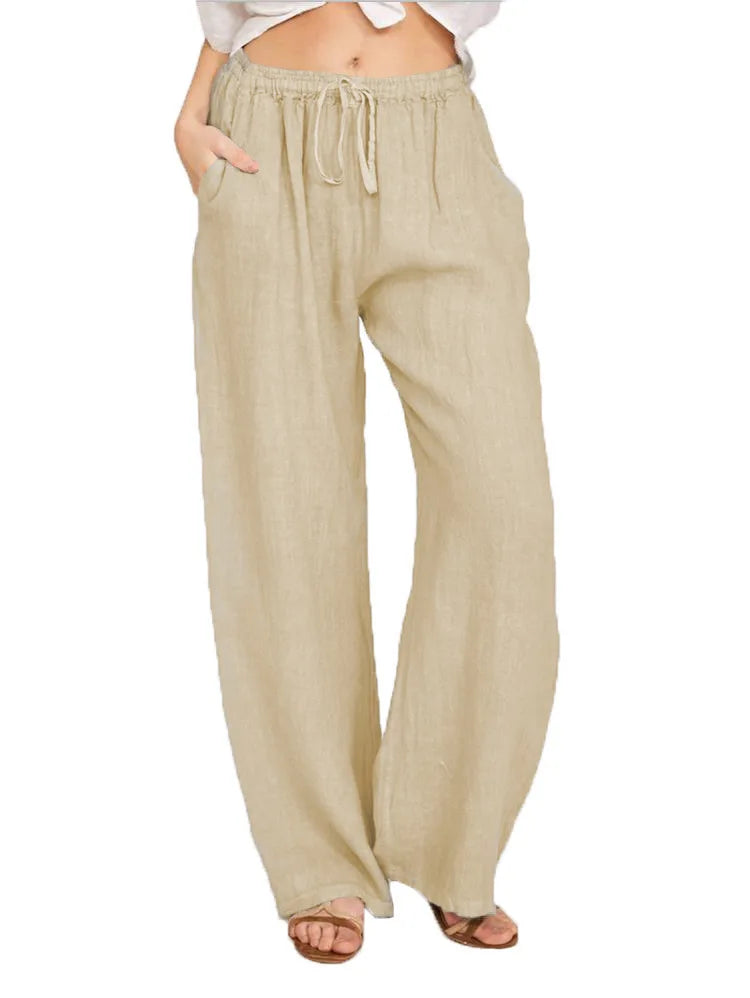 Summer and Autumn New Casual Women's Wear in Europe, America, and Europe Large Loose Cotton Hemp Casual Pants 2025