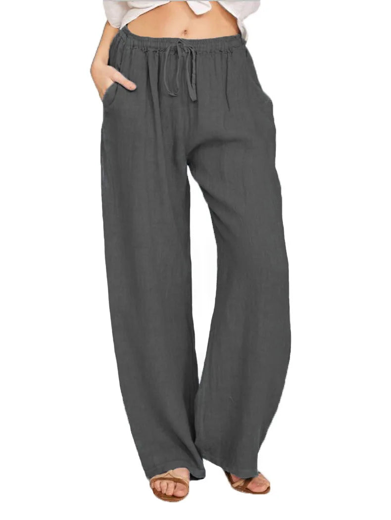 Summer and Autumn New Casual Women's Wear in Europe, America, and Europe Large Loose Cotton Hemp Casual Pants 2025