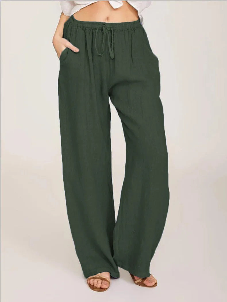 Summer and Autumn New Casual Women's Wear in Europe, America, and Europe Large Loose Cotton Hemp Casual Pants 2025