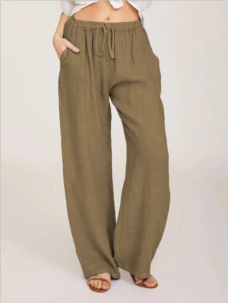 Summer and Autumn New Casual Women's Wear in Europe, America, and Europe Large Loose Cotton Hemp Casual Pants 2025