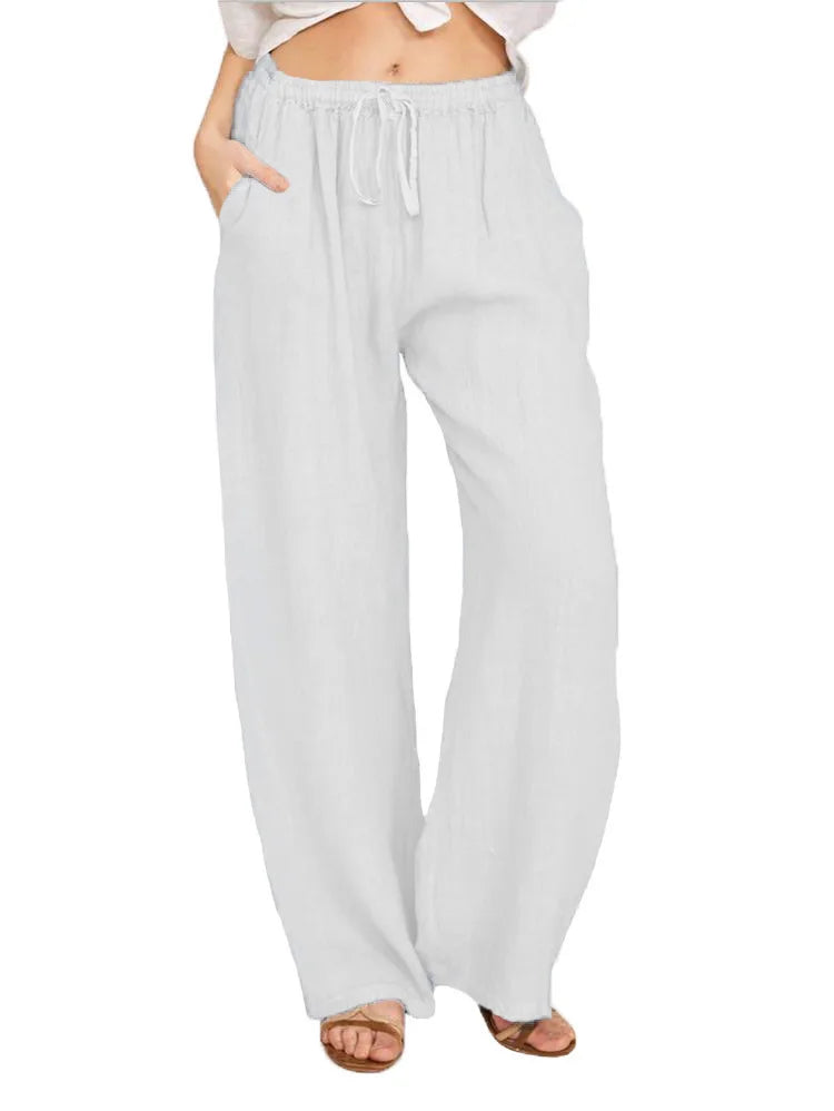 Summer and Autumn New Casual Women's Wear in Europe, America, and Europe Large Loose Cotton Hemp Casual Pants 2025