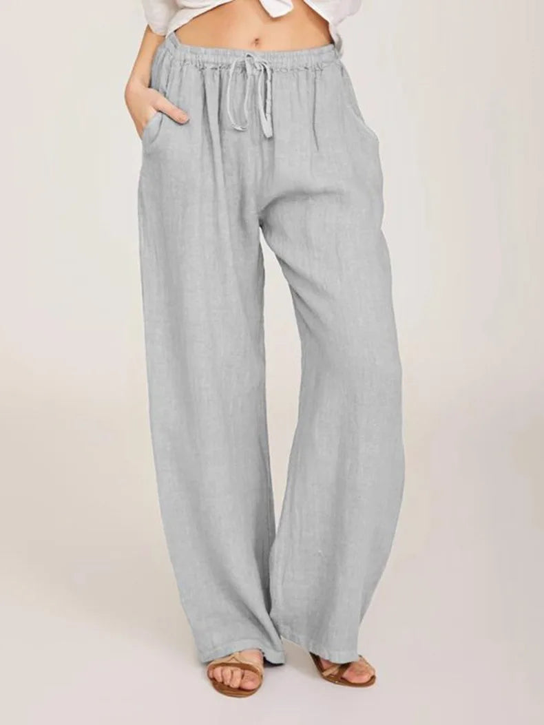 Summer and Autumn New Casual Women's Wear in Europe, America, and Europe Large Loose Cotton Hemp Casual Pants 2025